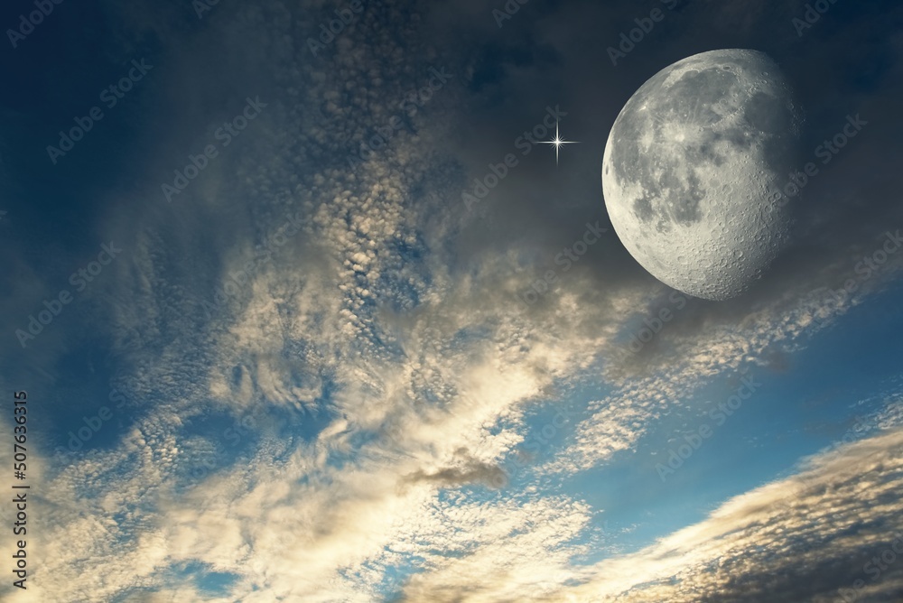 Sunset and new moon . Generous Ramadan