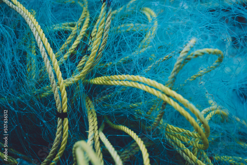 Photo Detail view and background of used fishing nets