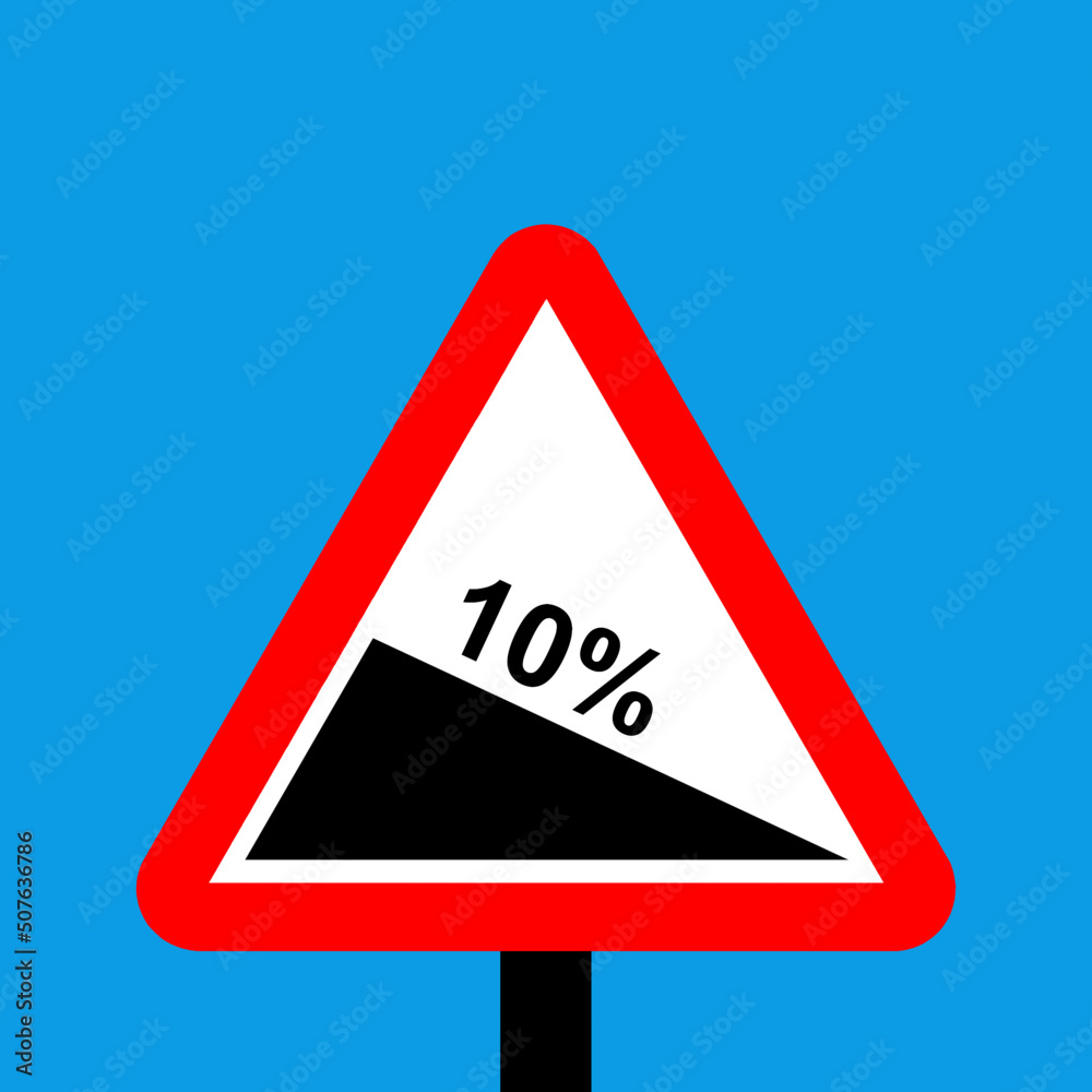 Warning triangle Steep hill downwards on this road sign Warning triangle Steep hill downwards on this road sign