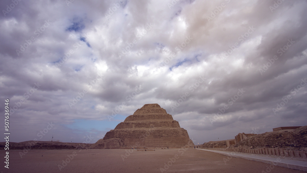 Step pyramid in Sakkara Saqqara tomb area of Giza Egypt