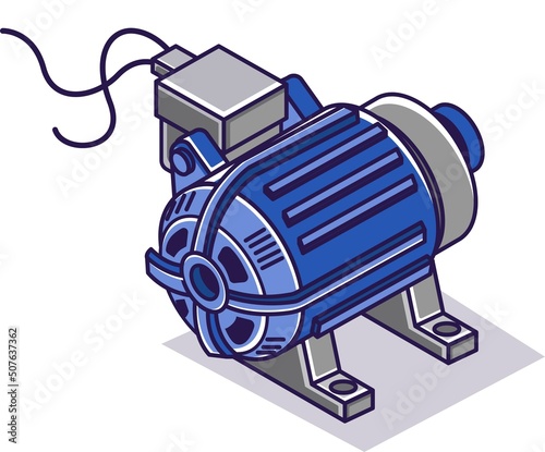 Flat isometric concept illustration. electronic electric water pump dynamo photo