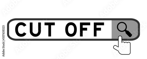 Search banner in word cut off with hand over magnifier icon on white background