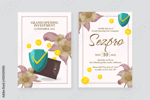 Opening ceremony watercolor ornament invitation with double side 