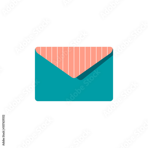 Colored envelope with striped flap isolated on white. Flat vector