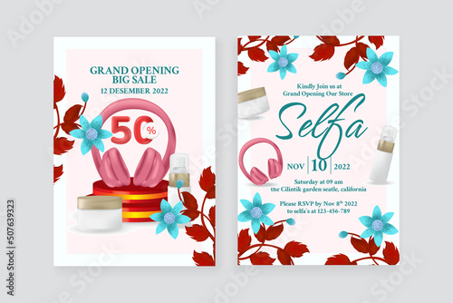 Opening ceremony watercolor ornament invitation with double side 