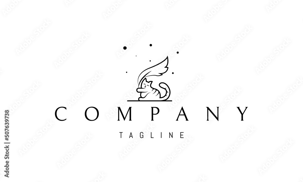 Vector logo on which an abstract image of a funny cat with an ink pen. Vector logo on which an abstract image of a funny cat with an ink pen.