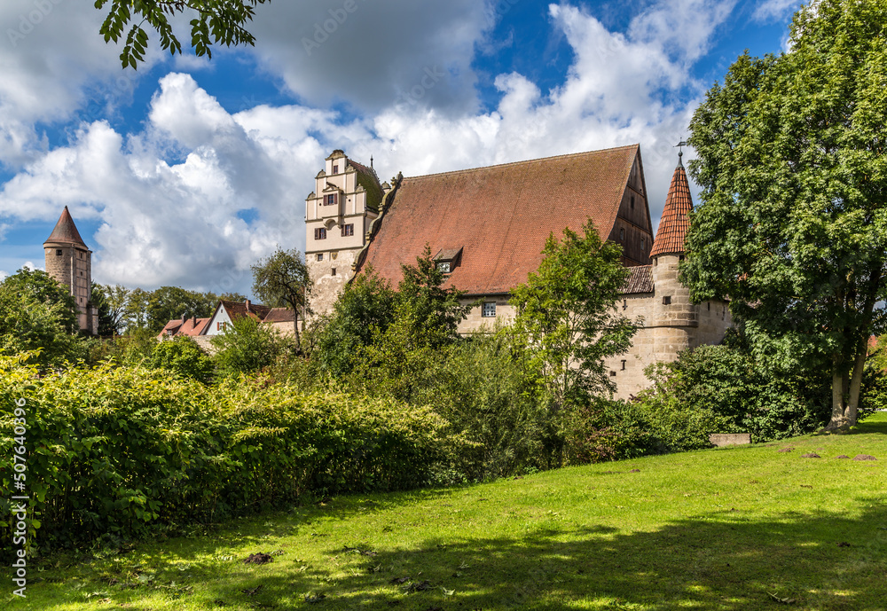 Dinkelsbühl, Germany. Nordlinger tower (1400) and city mill (XIV century)