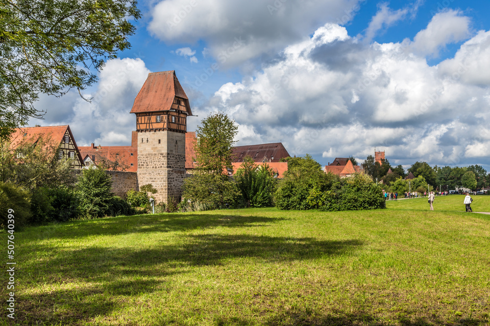 Dinkelsbühl, Germany. Medieval city walls and Peasants' Tower