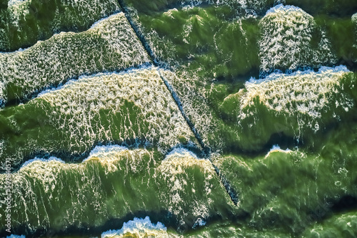 drone view of baltic sea shore and beach in summer