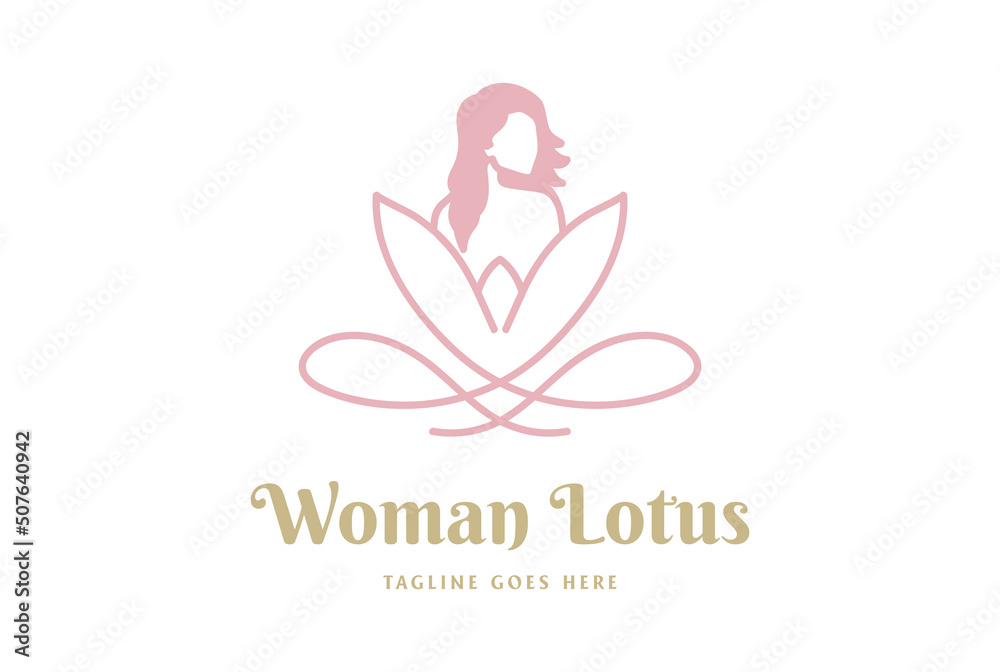 Luxury Woman and Lotus Line Art for Spa Logo Design Vector