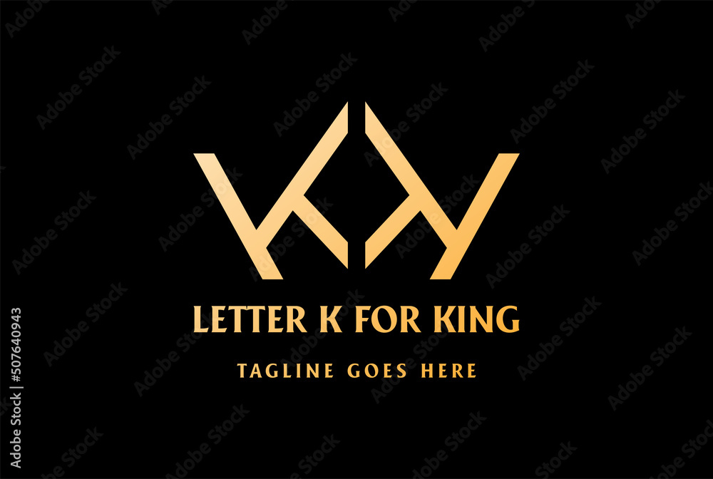 Elegant Luxury Golden King Crown Letter K or KK Monogram Initials Logo Design Vector Elegant Luxury Golden King Crown Letter K or KK Monogram Initials Logo Design Vector