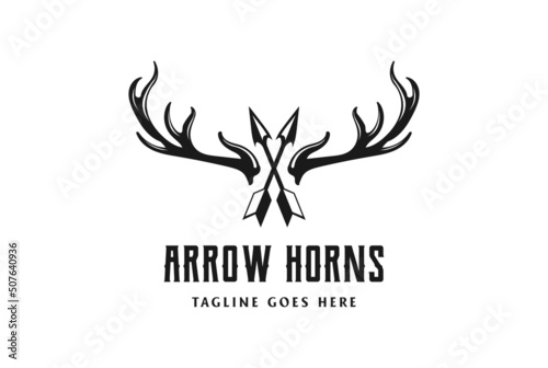 Spear Stag Deer Buck Antler Arrowhead for Hunting Logo Design Vector