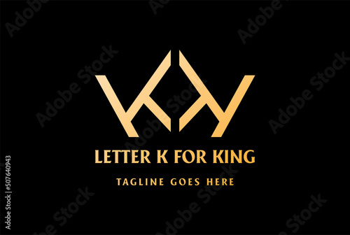 Elegant Luxury Golden King Crown Letter K or KK Monogram Initials Logo Design Vector