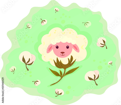 Cute vector illustration  a sheep in the shape of cotton. The concept of softness and environmental friendliness.
