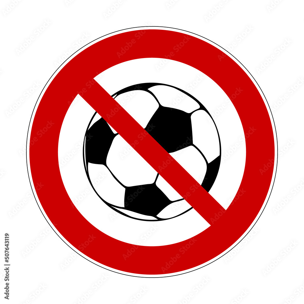 Do not play football. Vector illustration of red crossed out circle sign with ball icon inside. Soccer ban prohibition symbol isolated on white background. No ball games in this area. Do not play football. Vector illustration of red crossed out circle sign with ball icon inside. Soccer ban prohibition symbol isolated on white background. No ball games in this area.