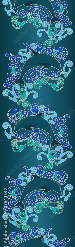 Seamless banner with dolphin, vector illustration