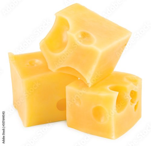 cheese slices isolated on white background. Clipping path and full depth of field