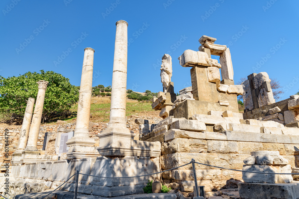 View of ruins in Ephesus (Efes), Izmir Province, Turkey.