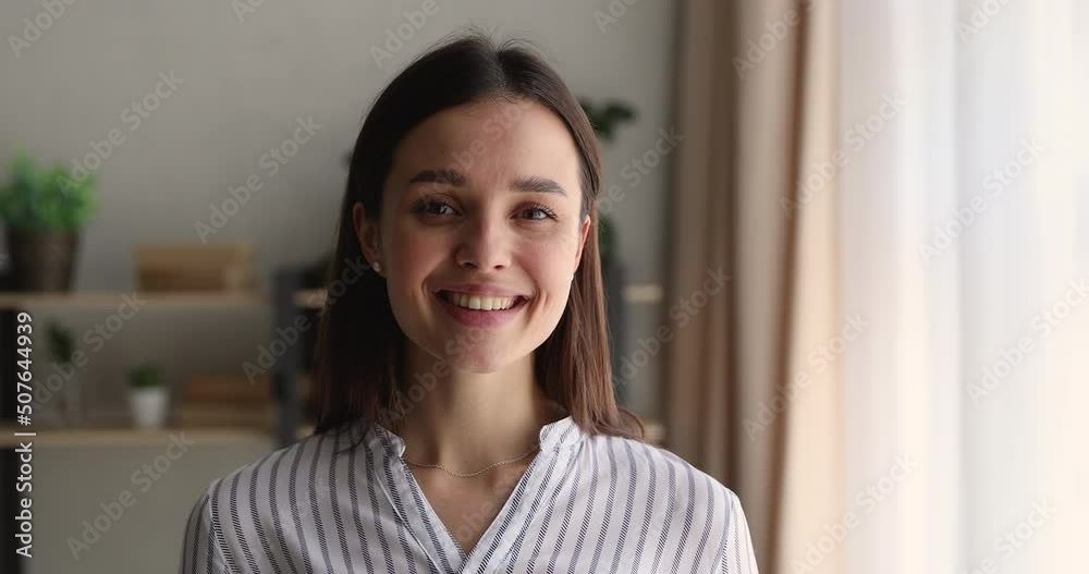 Head shot beautiful 30s woman having wide toothy smile perfect well-groomed non-makeup face standing indoor pose for camera. Portrait of professional skilled occupation person, natural beauty concept Head shot beautiful 30s woman having wide toothy smile perfect well-groomed non-makeup face standing indoor pose for camera. Portrait of professional skilled occupation person, natural beauty concept