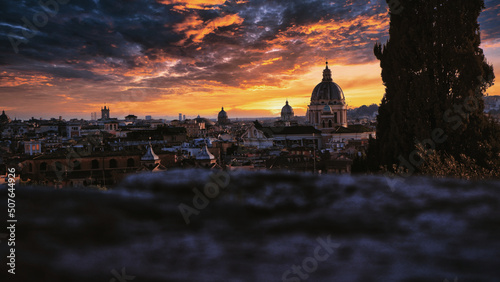 Canvas Print Beautiful sunset in Rome in orange