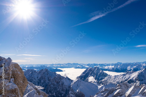 View from the Zugspitze to the surrounding mountain peaks (Tyrol, Austria/ Bavaria, Germany)