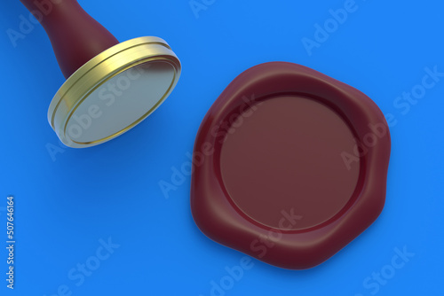 Blank seal wax stamp without rope. Guarantee and quality mark. Postage label. Document confirmation. Secret mail. Confidential message. 3d render