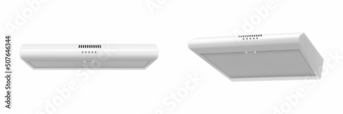 Kitchen range hoods in two different angles. Domestic equipment. kitchen appliances. Realistic 3d Vector illustration isolated on white background