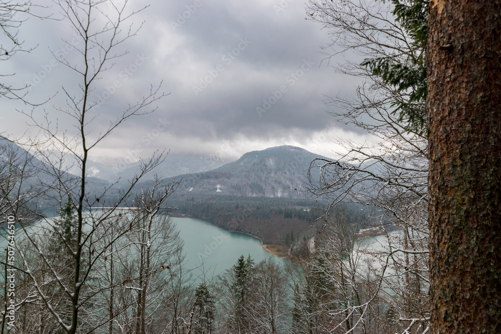 View of the Sylvenstein storage lake during winter (Bavaria, Austria) View of the Sylvenstein storage lake during winter (Bavaria, Austria)