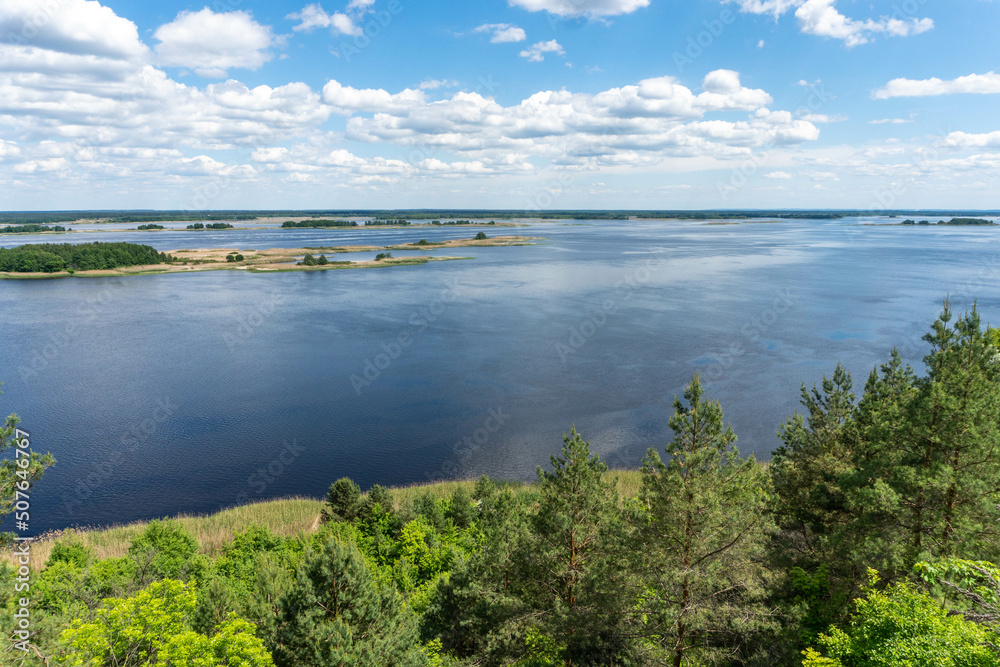 A view on islands in Dnipro river in Vytachiv, Ukraine