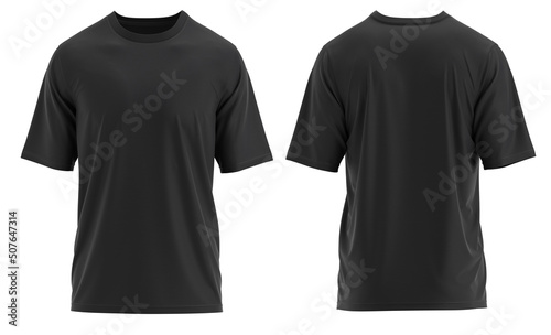 Black Color Oversized t-shirt Rib Round neck Short Sleeve, Single jersey Fabric texture, 3D photorealistic render photo
