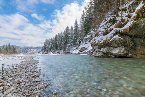 blue mountain river in the winter (Bavaria, Germany)