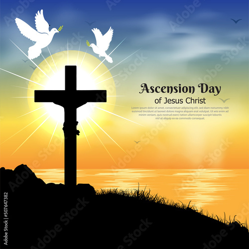 Elegant Ascension Day of Jesus Christ design with sunset background 