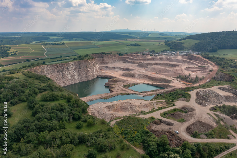 Bird's-eye view of a large quarry near Neu Bamberg in Rhineland-Palatinate/Germany Bird's-eye view of a large quarry near Neu Bamberg in Rhineland-Palatinate/Germany