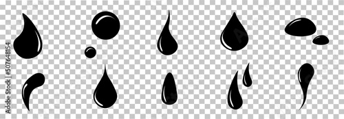 Water drop. Set of black isolated icons. Simple flat elements of various shapes. Template for logo design.
 Vector image