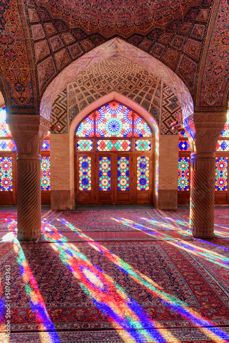Amazing morning view inside the Nasir al-Mulk Mosque, Iran