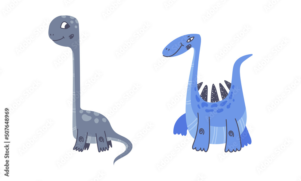 Funny Dinosaur as Cute Prehistoric Creature and Comic Jurassic Predator Vector Set Funny Dinosaur as Cute Prehistoric Creature and Comic Jurassic Predator Vector Set
