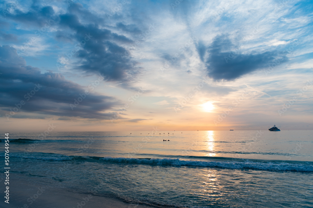 summer seascape with romantic view on twilight beach