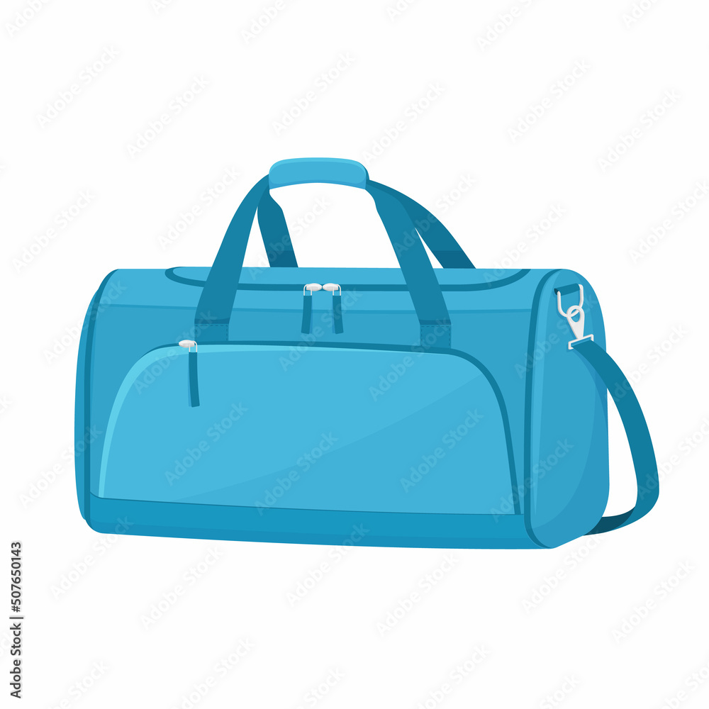 Sport bag for sportswear and equipment. Travel bag, sea bag icon isolated  on white background, bag for training and fitness. Duffel bag. Vector  illustration, flat design, Isolated on white Stock Vector