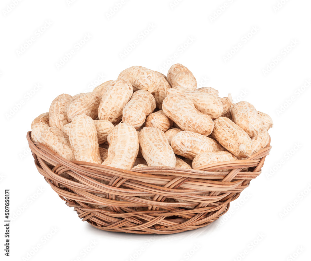 Peanuts basket isolated on a white background Peanuts basket isolated on a white background