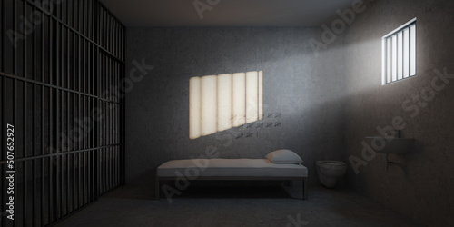 Fényképezés Prison cell with rays of light from the window.3d rendering