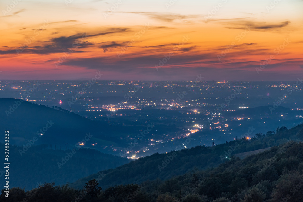 city skyline at sunset