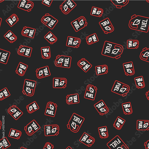 Line Bio fuel canister icon isolated seamless pattern on black background. Eco bio and barrel. Green environment and recycle. Vector
