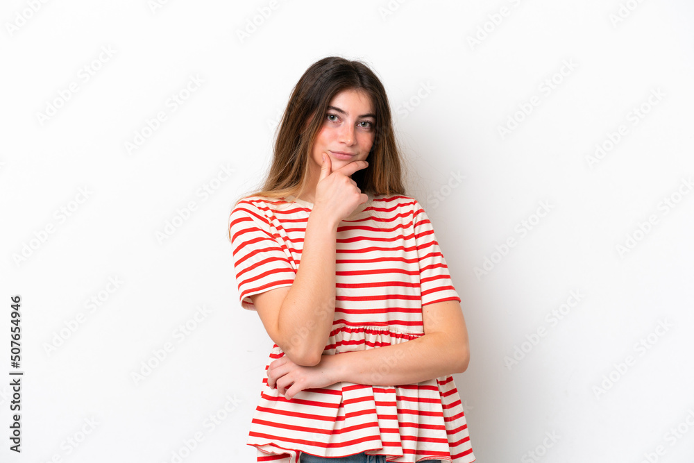 Young caucasian woman isolated on white background thinking Young caucasian woman isolated on white background thinking