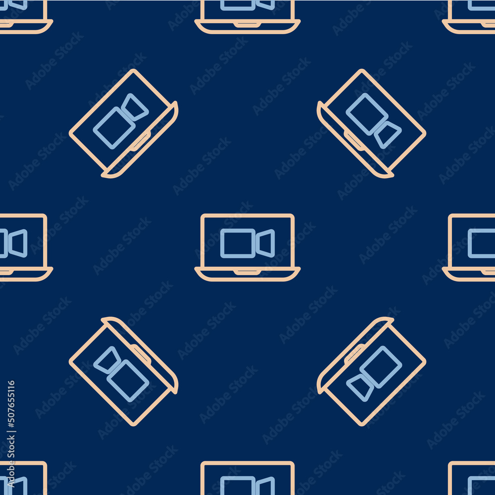 Line Video chat conference icon isolated seamless pattern on blue background. Online meeting work form home. Remote project management. Vector Line Video chat conference icon isolated seamless pattern on blue background. Online meeting work form home. Remote project management. Vector