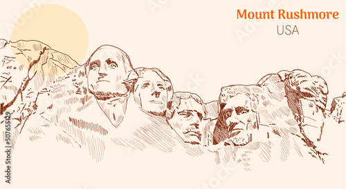 Mount Rushmore usa hand drawing vector illustration 
