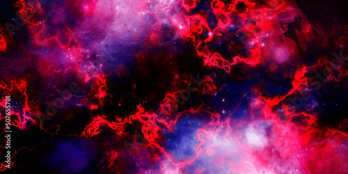 Cosmic neon light blue watercolor background. Paper textured aquarelle deep black canvas for modern creative design. Watercolor background Space, nebula, Star field in galaxy space with nebula. 