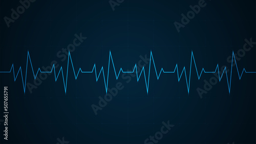 Blue glowing neon heart pulse. Heart beat