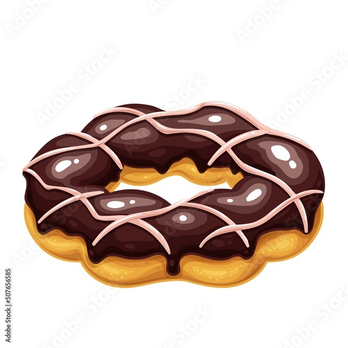 Mochi Donut. Bakery dessert menu, Japanese mochi donut with topping chocolate and cherry glaze. Vector illustration.