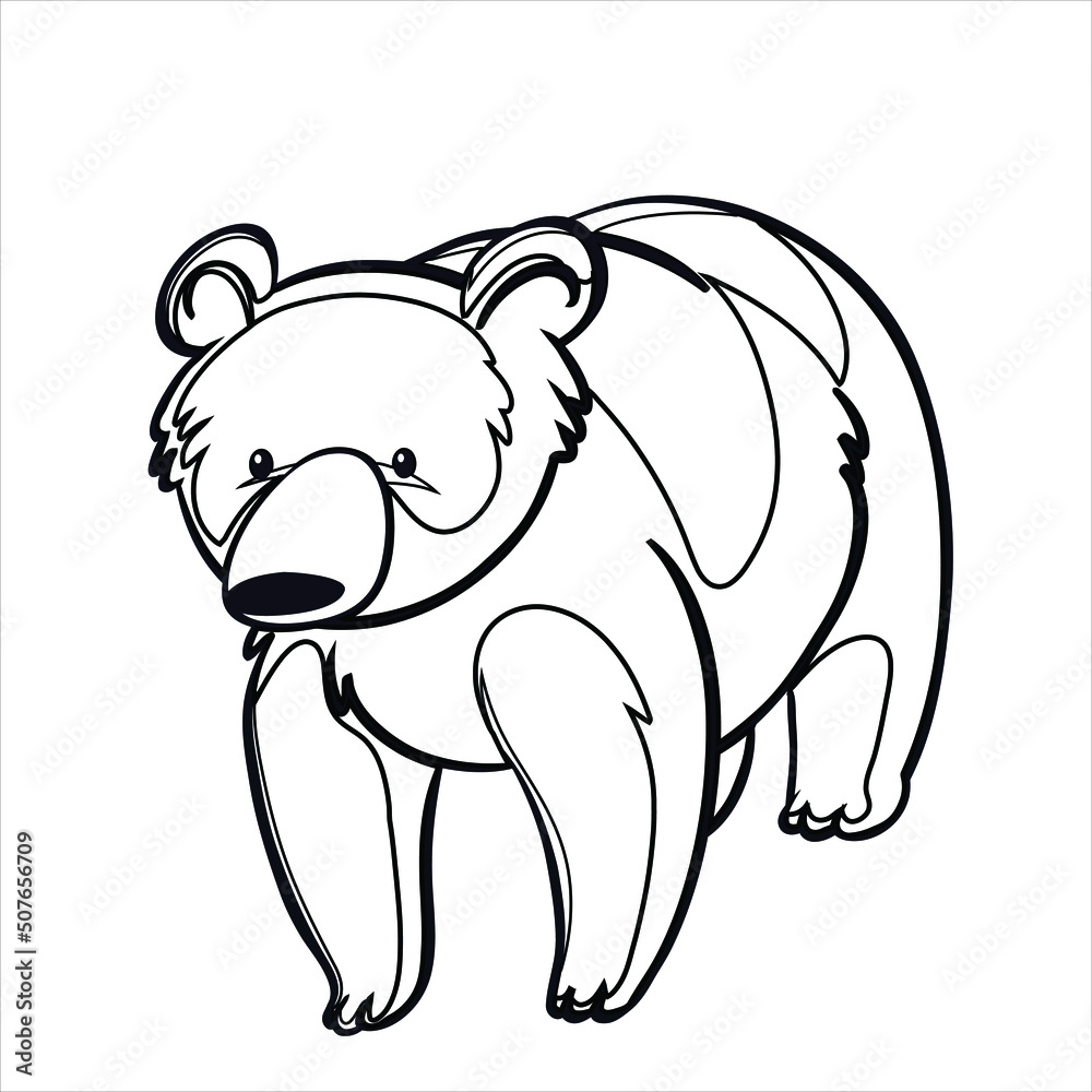 Obraz premium Coloring Book bear , Bear coloring page , doodle bear illustration hand-drawn, Animal Coloring book page , Wolf 
