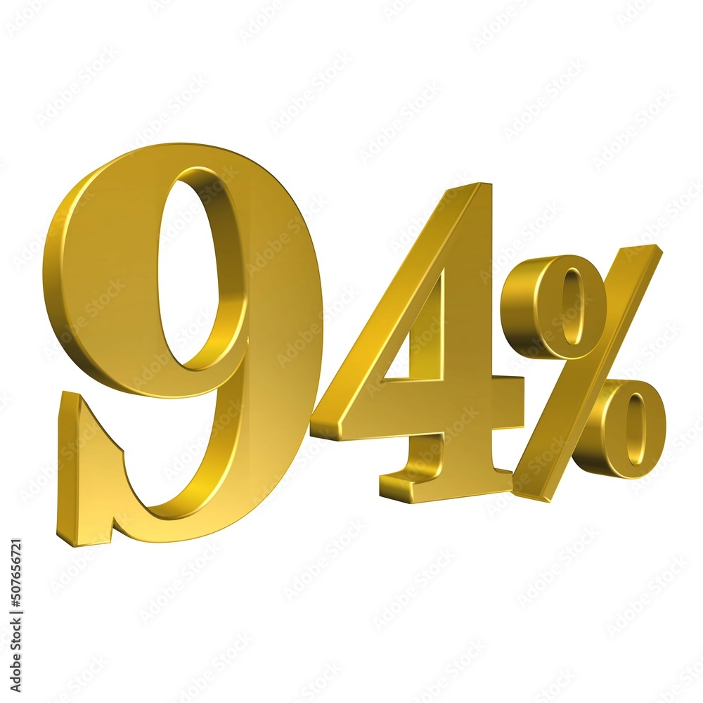 94 Percent Gold Number Ninety Four 3D Rendering 94 Percent Gold Number Ninety Four 3D Rendering